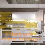 Yellow and white furniture in the kitchen