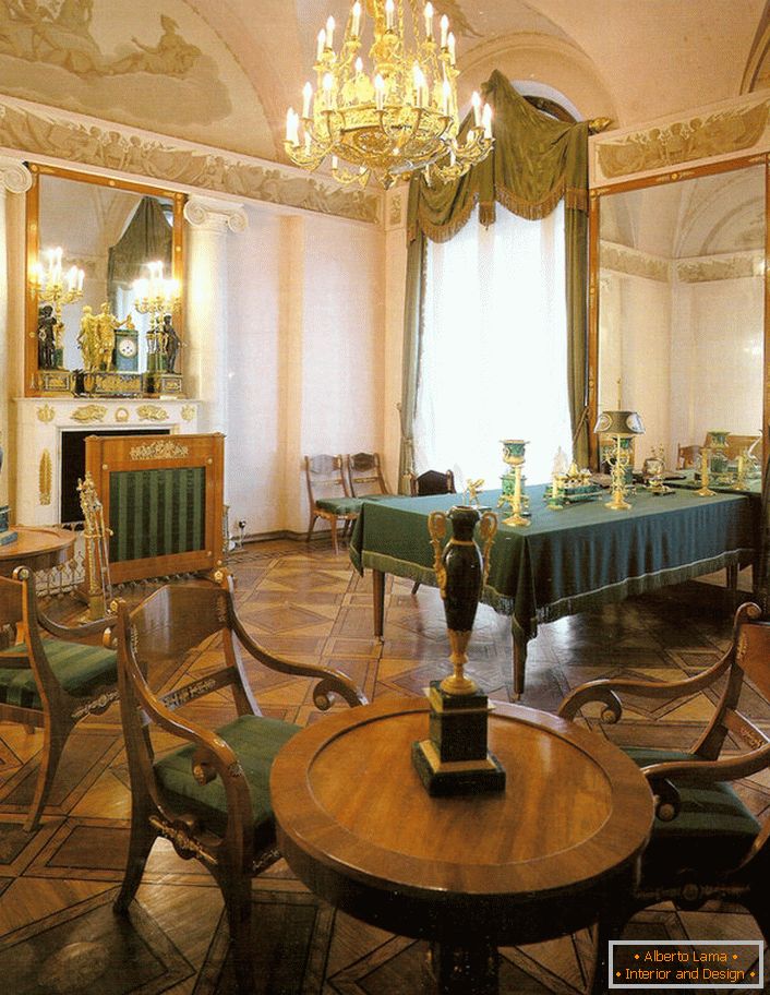 Dining room in Empire style in a large country cottage in the south of France.