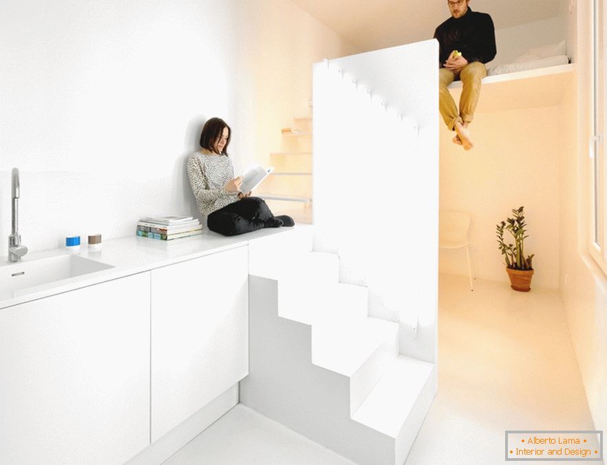 Interior of studio apartment in white color