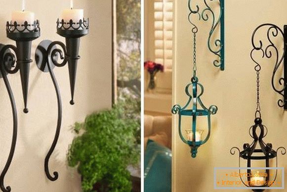 Forged candlesticks for decorating walls in the house