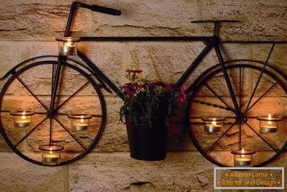Creative forged candlestick Bicycle - photo on the wall