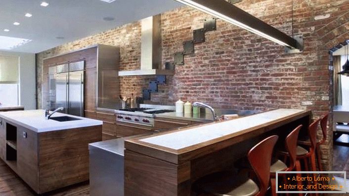 Style loft in the interior design of the kitchen and dining area.