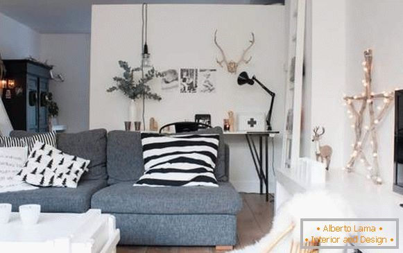 New Year's interior of the apartment in Scandinavian style