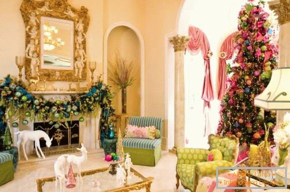 Beautiful New Year's interior in pink, blue and light green