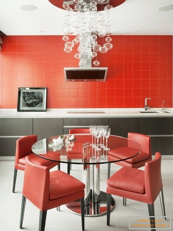 Kitchen design with a red headset photo