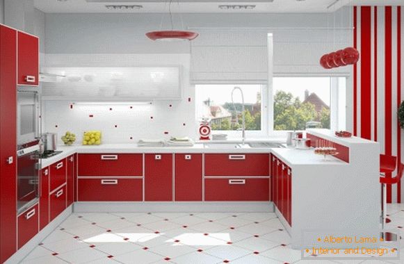 Design of a red white kitchen photo 12