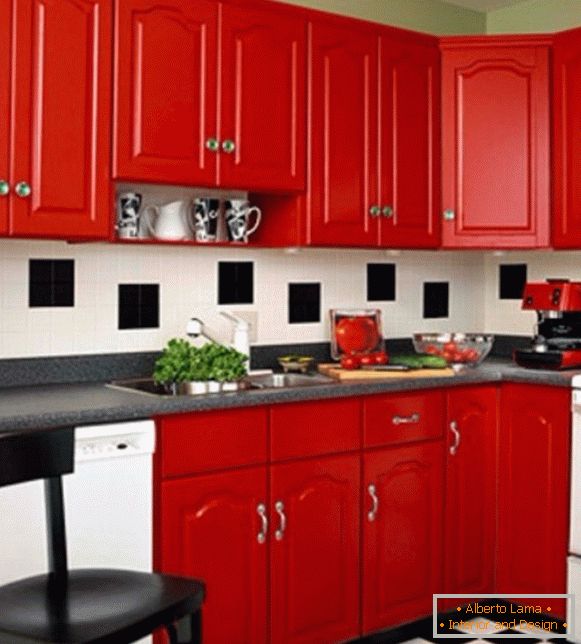 Red kitchen in the interior photo 16