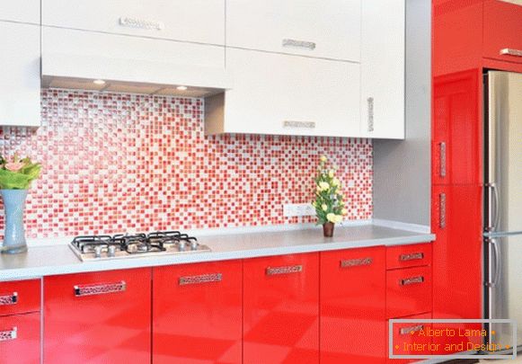 Red kitchen in the interior photo 19