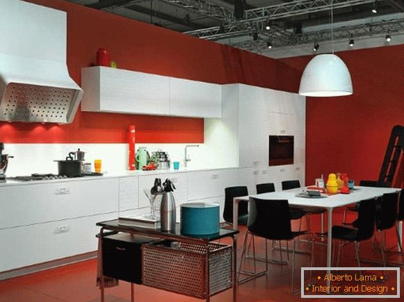 Design of a red white kitchen photo 23