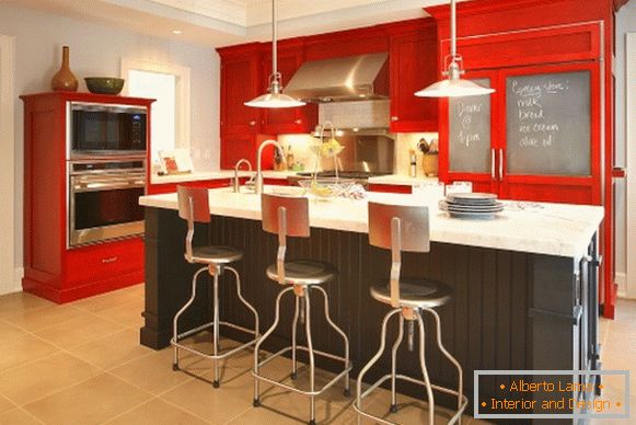 Kitchen interior in red photo 25