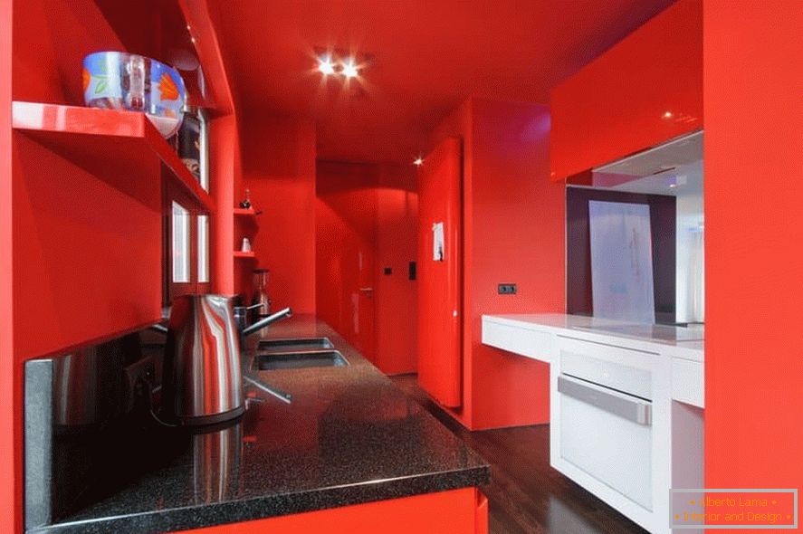 Kitchen with red walls