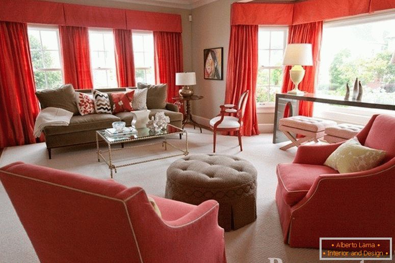Red curtains in the living room