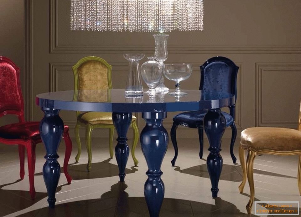 Blue round table in the interior