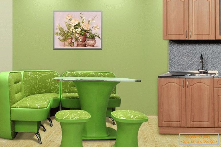 Light green table in the kitchen