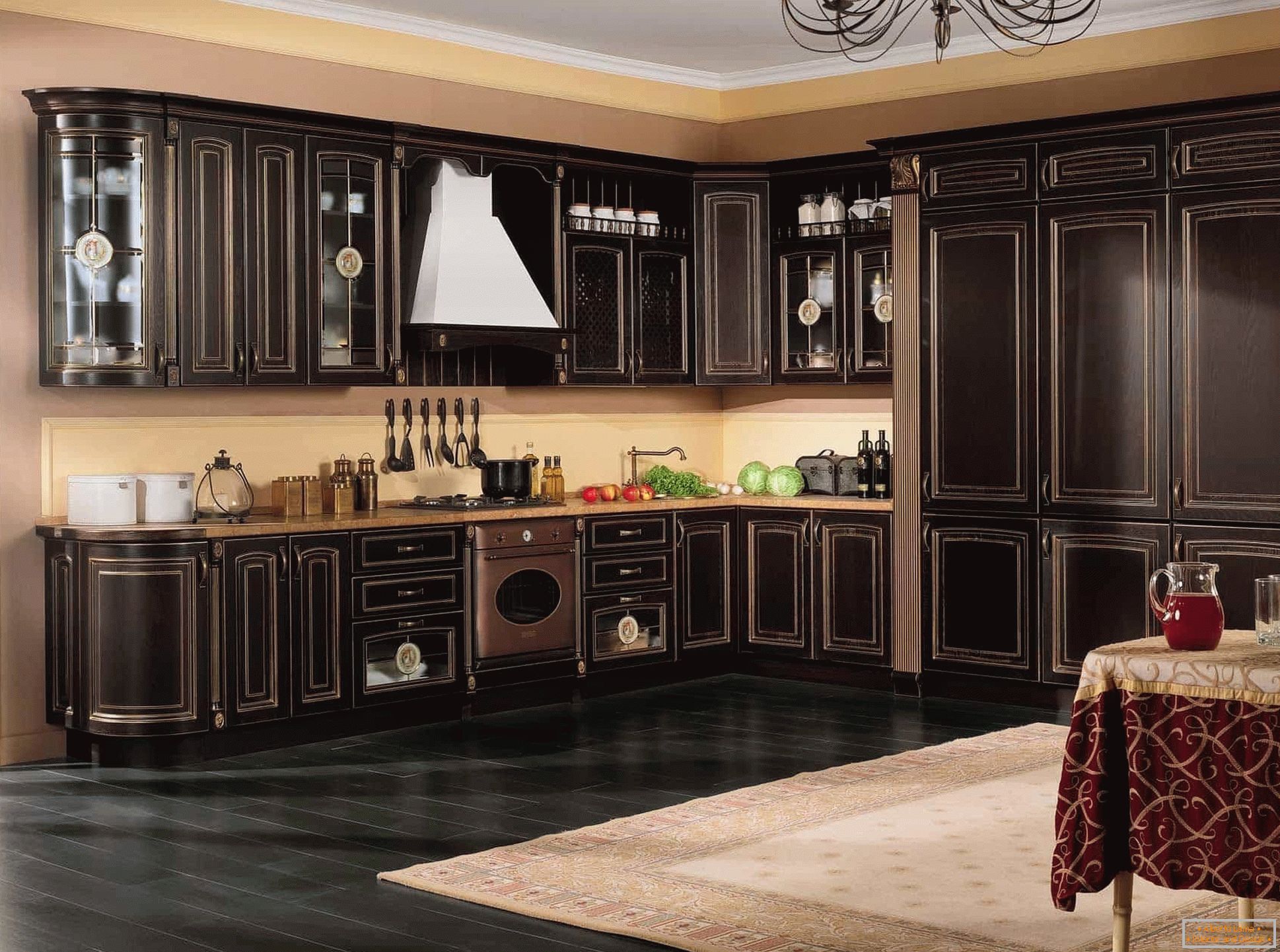 Large classical kitchen in wenge color