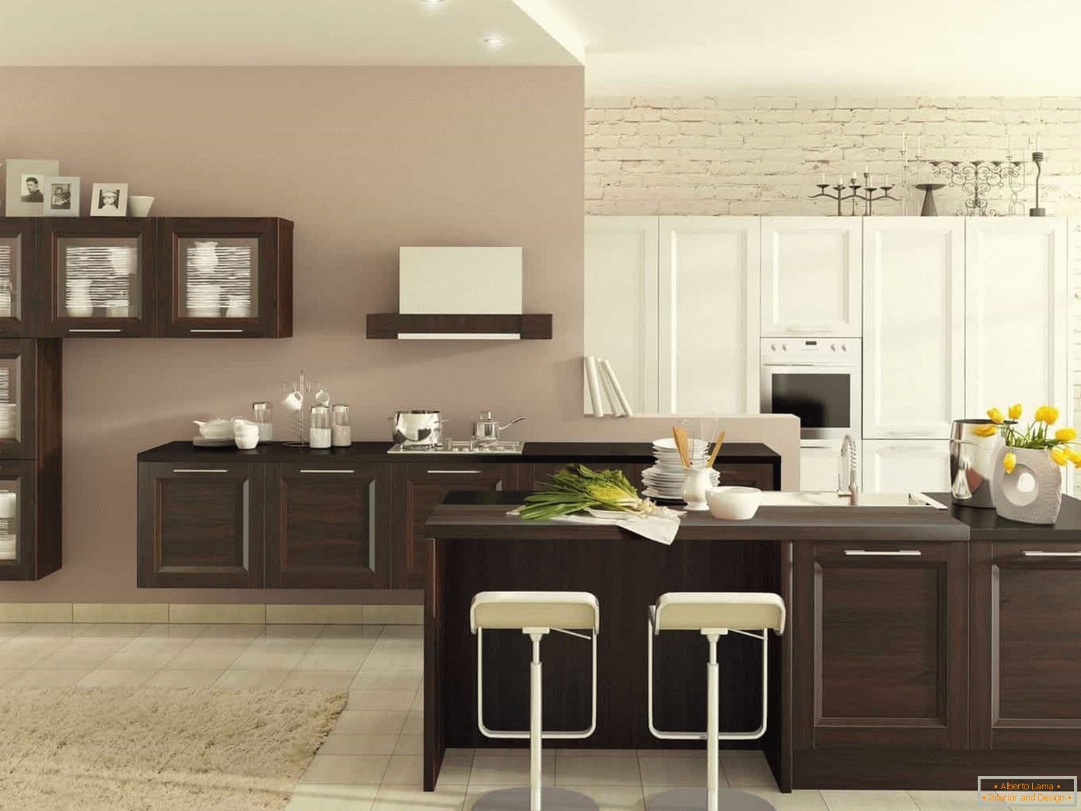 Light kitchen in combination wenge and white