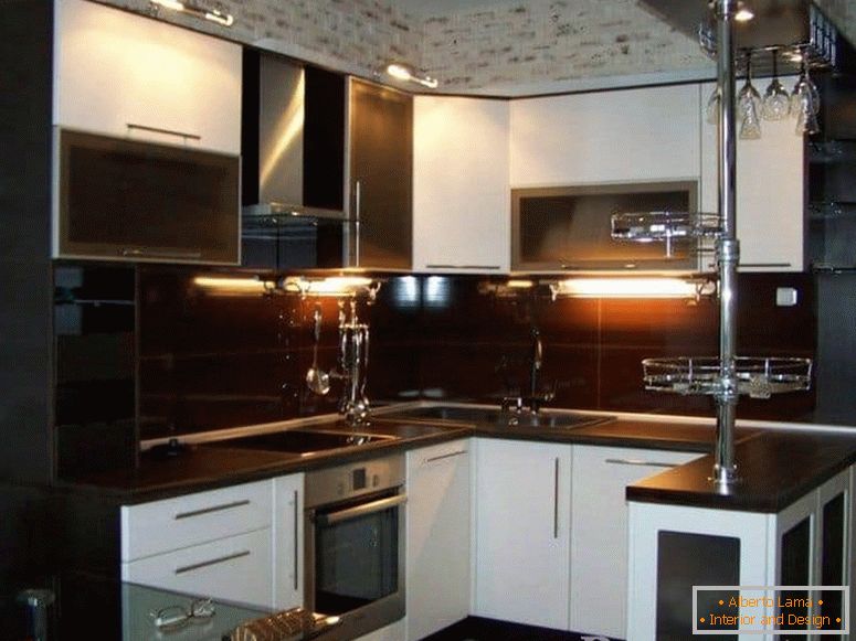 Kitchen with lighting and a combination of two colors-Wenge and white