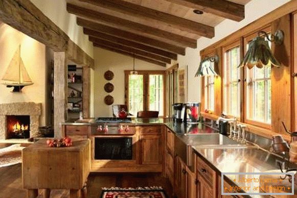 Kitchen in country style with wooden furniture