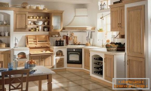 Kitchen in rustic style with white and wooden facades