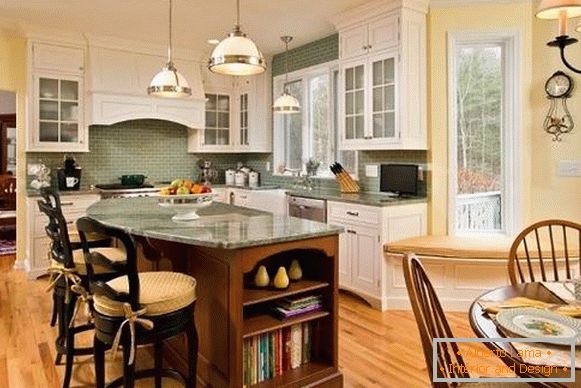 Yellow-green kitchen in a rustic style - photo in a private house