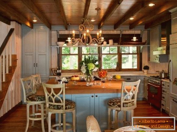 Wooden kitchen in blue country style