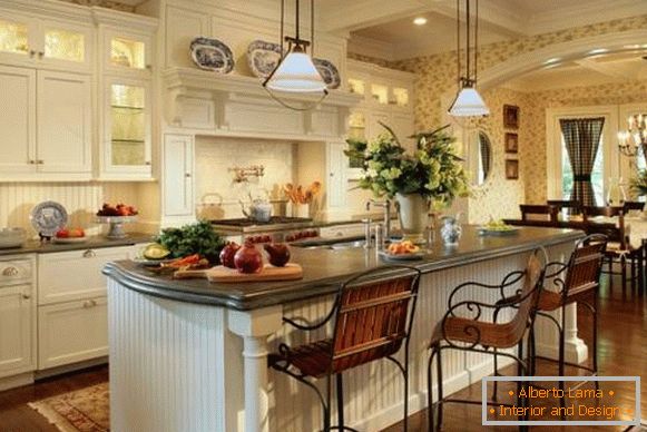 White kitchen living room in the style of country - classic design