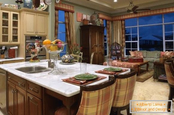 Classic kitchen design in country style - photo from living room