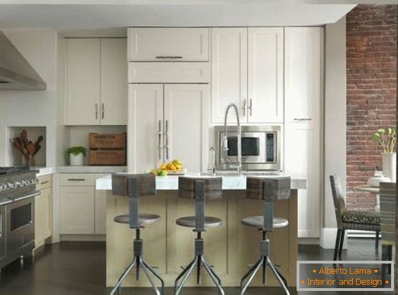 Kitchen design in loft style - photo with bar stools industrial