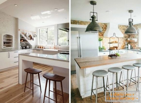 White kitchen in loft style with breakfast bar - 2 photos