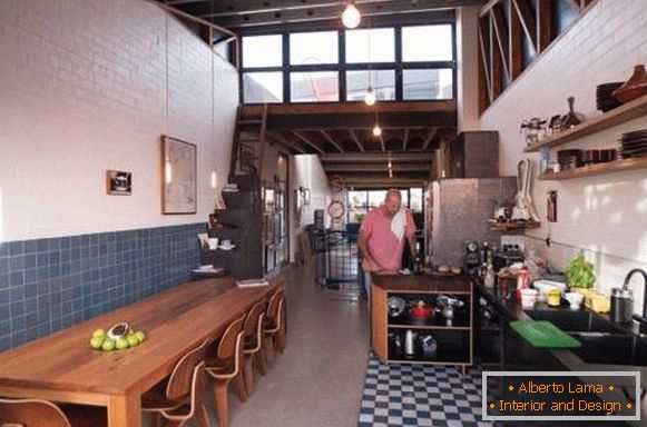 Kitchen design in loft style with tiles