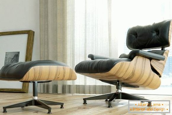 Black Eames lounge chair with stand under the feet