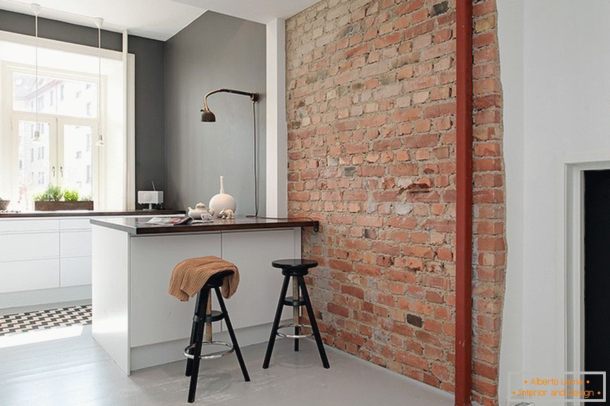 Brick wall in the kitchen