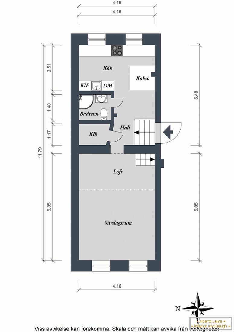 The scheme of the project of an apartment in Stockholm