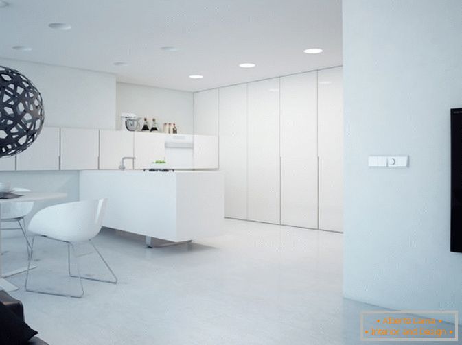 Kitchen studio apartment in white color