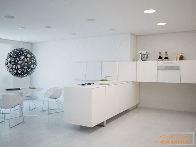Kitchen studio apartment in white color