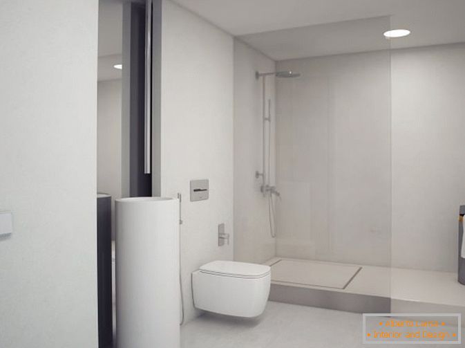 Bathroom studio apartment in white color