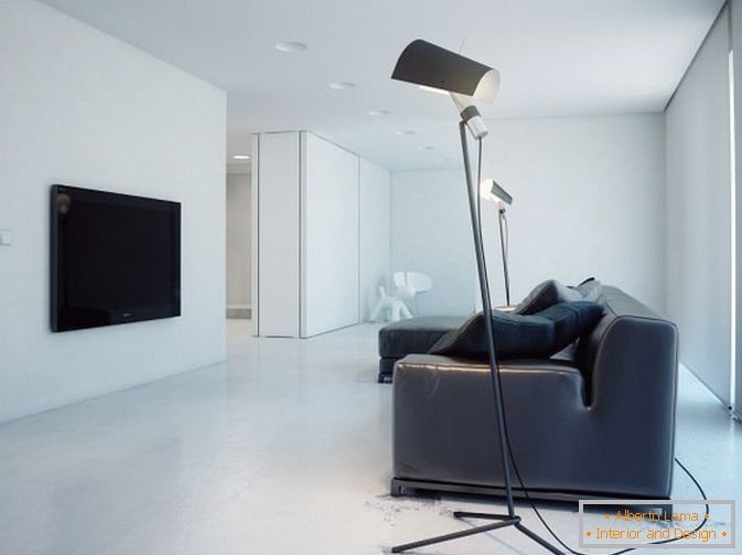 Living room studio apartment in white color