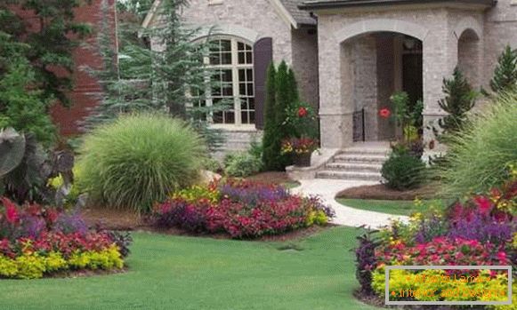 Landscape design of the yard photo with own hands - flower beds and lawn