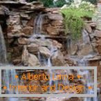 Mountain of wild stone with a waterfall