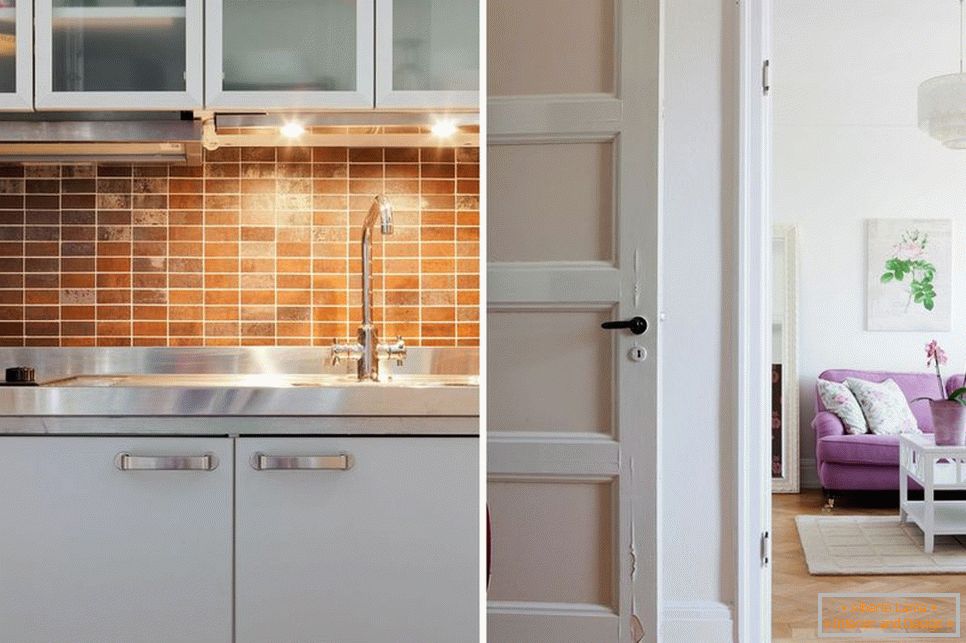 Cracked door and shabby walls of the kitchen - a way to the past