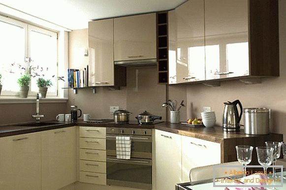 Small kitchen with glossy cupboards