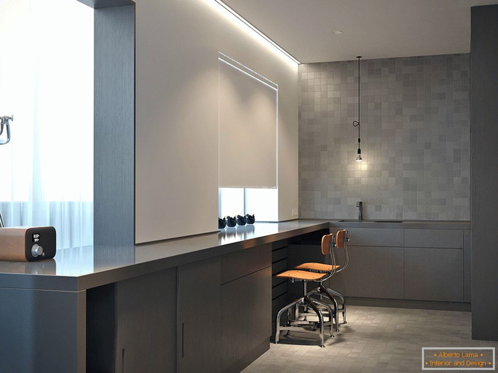 Gray and beige in the design of the kitchen