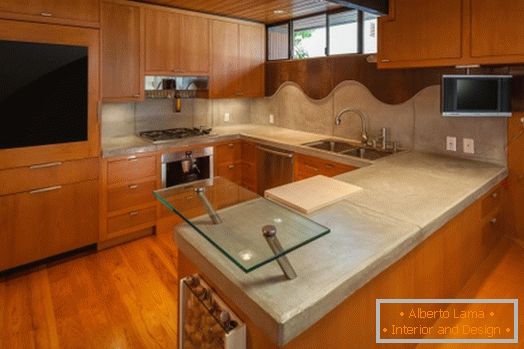 A small glass bar in a wooden kitchen