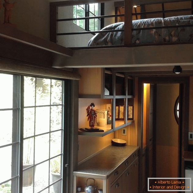 Bedroom under the ceiling in a small Japanese house