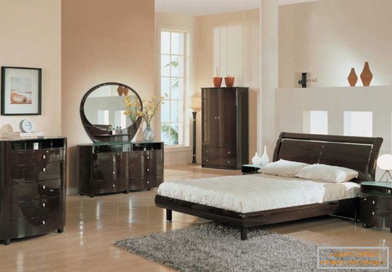 classic-and-simple-bedroom-trends-with-glossy-furniture-with-vanity-and-dresser-also-bed-couch-and-shag-rug-and-laminate-flooring-and-table-lamp