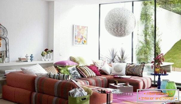 U-shaped sofa in the bright living room