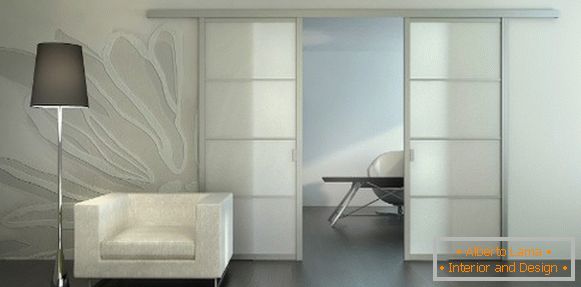 Sliding glass doors in white interior