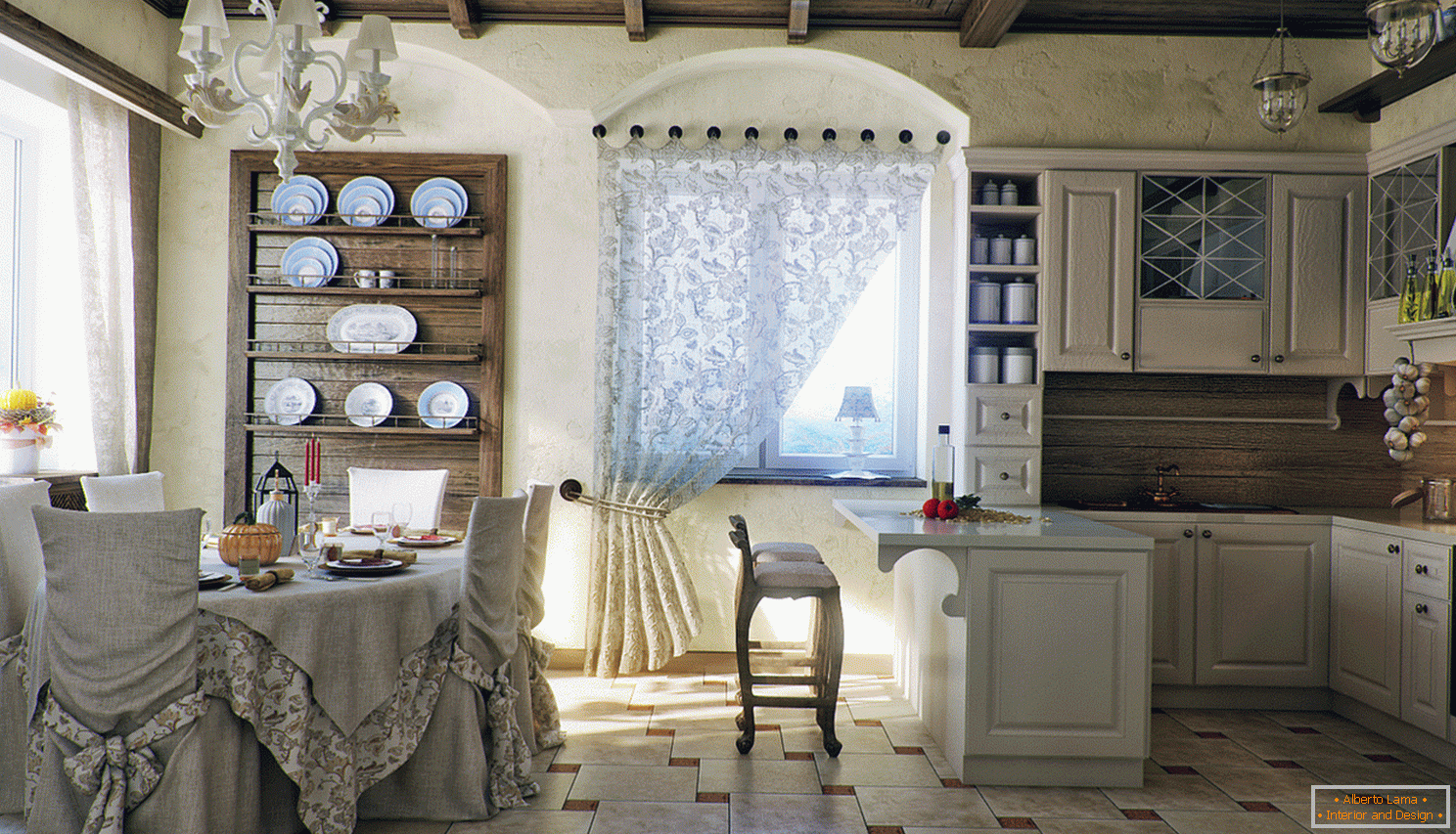 Kitchen and dining room in country style