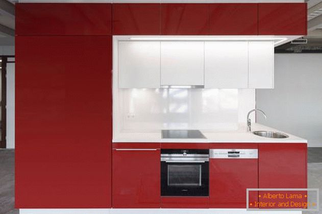 Design of mini kitchen in red