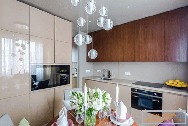 Interior of the kitchen with the effect of optical illusion